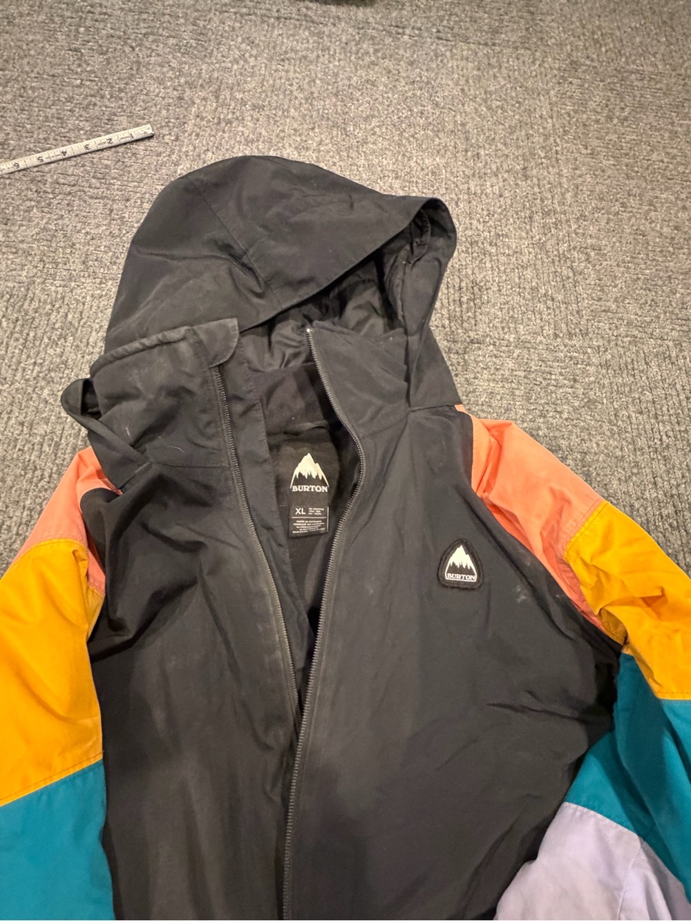 XL Burton Kids Colorblock Hooded Jacket - Black with Orange, Yellow & Teal **